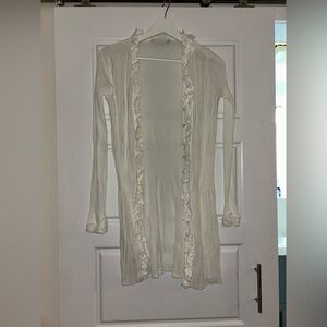Mialee Anne Fontaine white Ruffle Sweater top size 42 Cotton